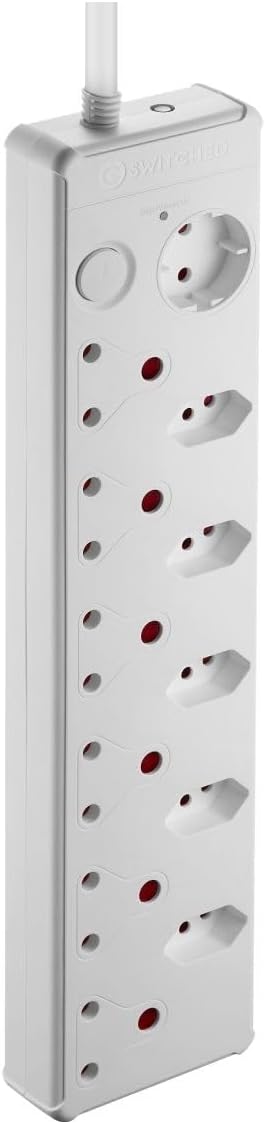 Switched High Surge 12 Way Multiplug, White, 0.5 Meter Cable Length