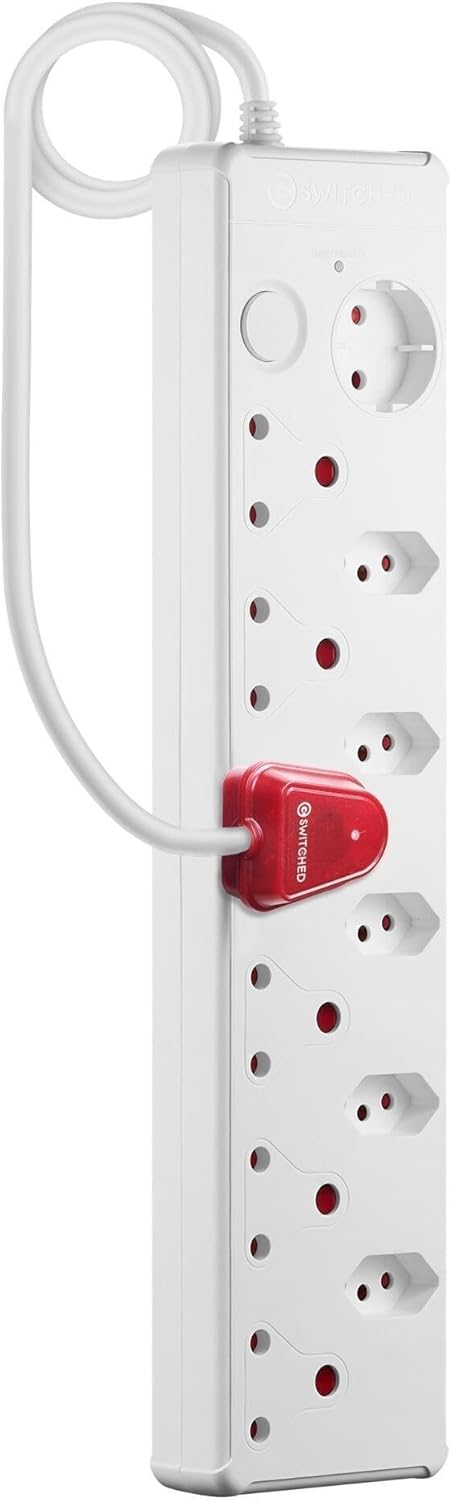 Switched High Surge 12 Way Multiplug, White, 0.5 Meter Cable Length