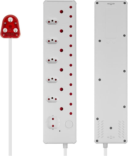 Switched High Surge 12 Way Multiplug, White, 0.5 Meter Cable Length