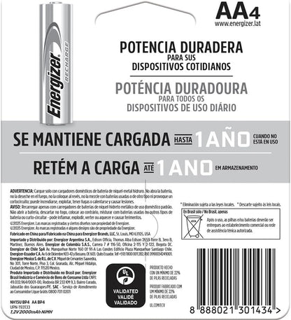 Energizer 2000mAh AA Rechargable Battery 4-Piece Set