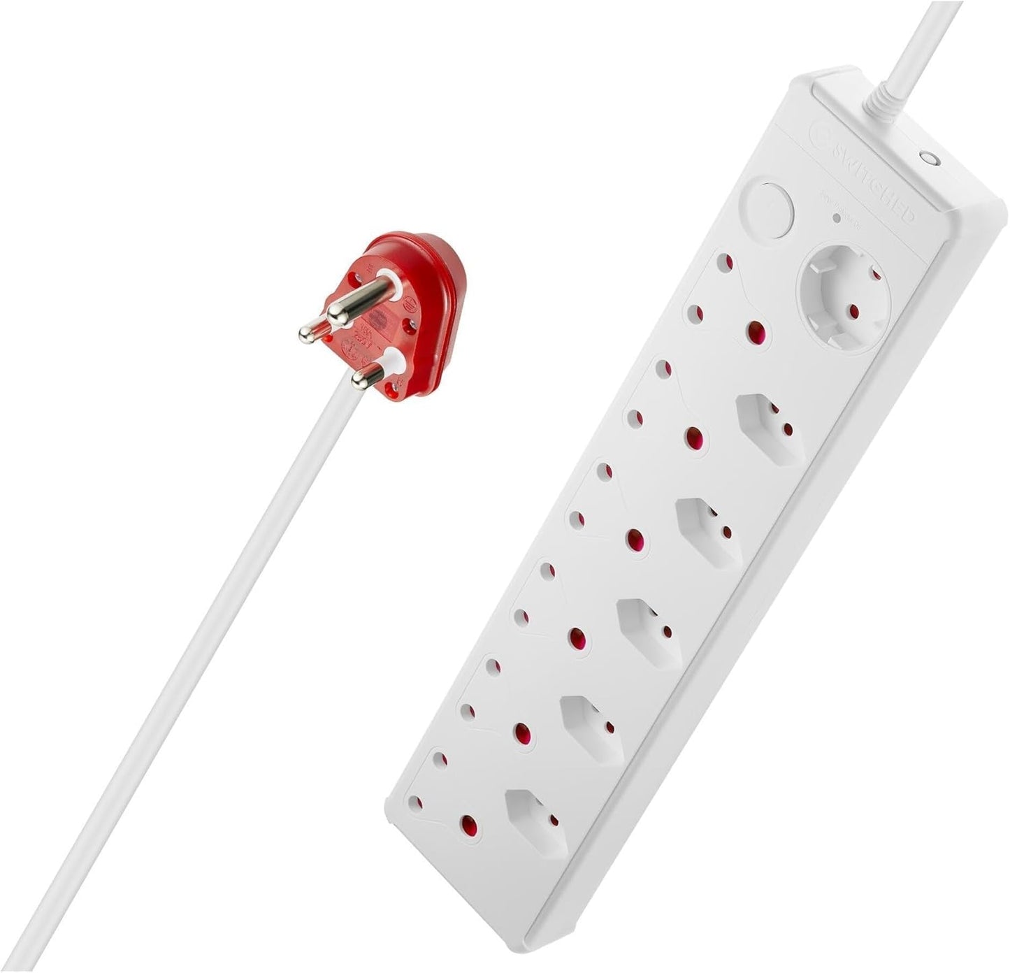 Switched High Surge 12 Way Multiplug, White, 0.5 Meter Cable Length