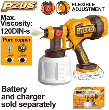 Ingco 20V Lithium-Ion Cordless Spray Gun (1 Litre Capacity) - Unit Only