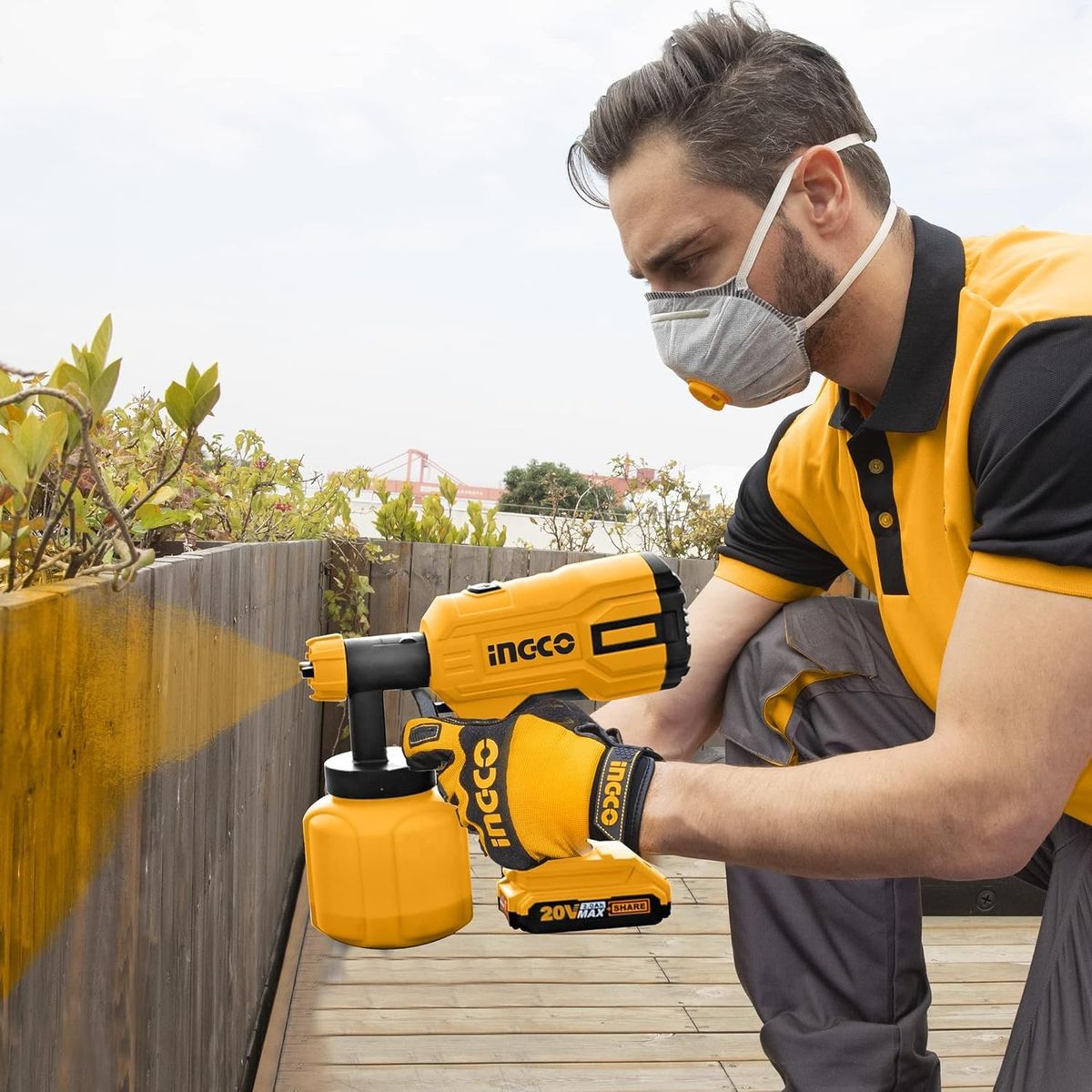 Ingco 20V Lithium-Ion Cordless Spray Gun (1 Litre Capacity) - Unit Only